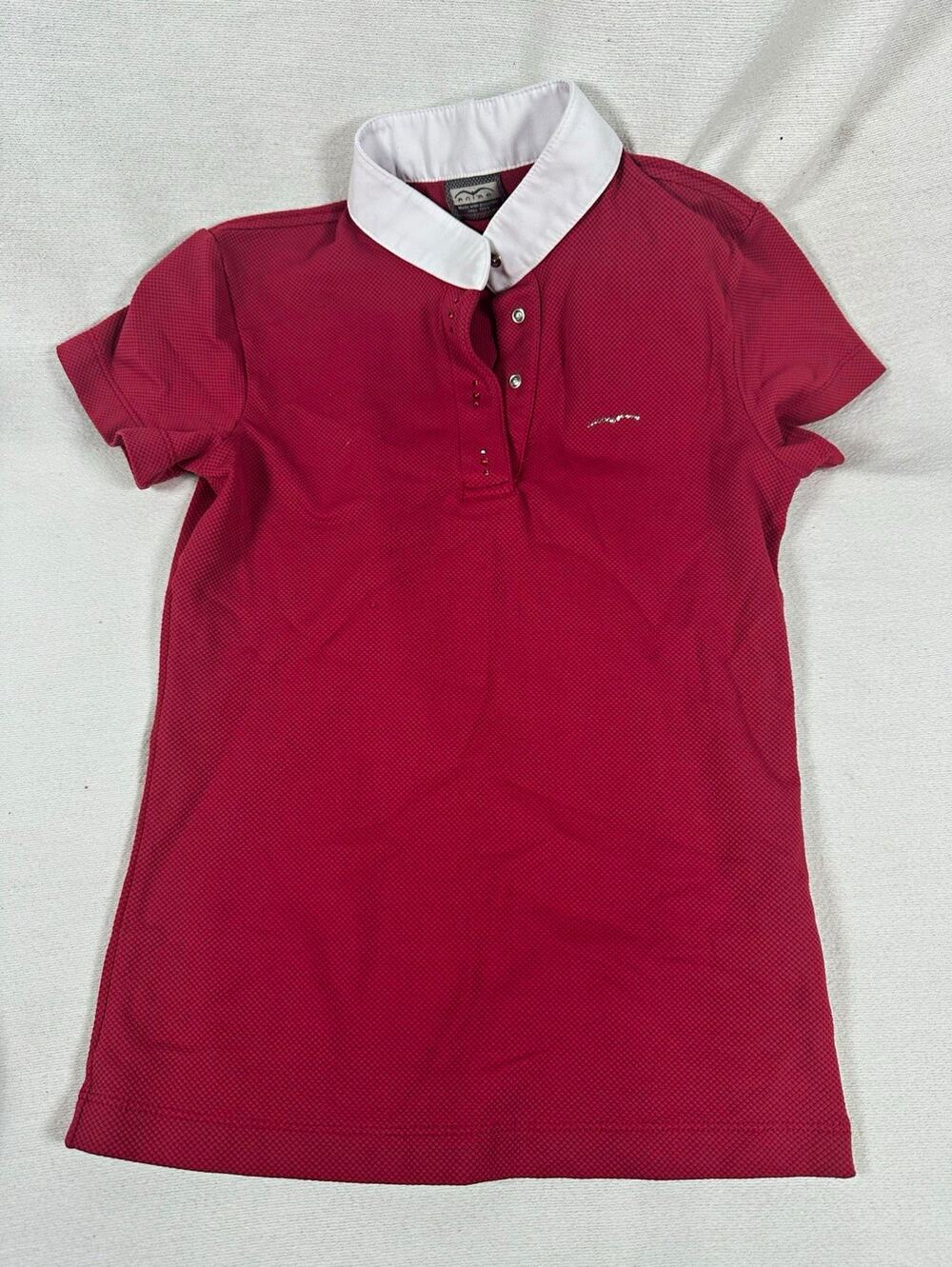 Animo raspberry pink/White Collared Stretch equestrian Shirt Size 6 girls Italy